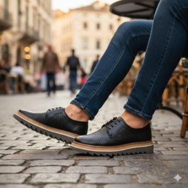 Imagem de Sapato Oxford em Couro Premium Tricê Masculino Derby Tratorado Sofisticado-Masculino