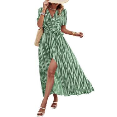 Imagem de Vestido Longo Envelope Floral PRETTYGARDEN com Decote V e Babados M