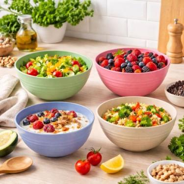 Imagem de 6 Tigelas Bowl Fibra De Bambu 600ml Para Cereais Frutas Açaí Sopa Tige