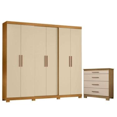 Imagem de Cômoda 4 Gavetas New E Guarda Roupa Casal San Diego Carvalho Americano Off White - Incorplac