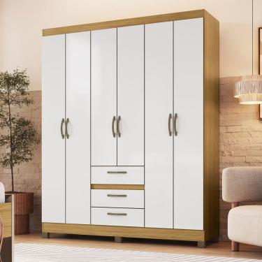 Imagem de Guarda-Roupa Casal 6 Portas 3 Gavetas Rp3638 Ipê/Branco - Decibal