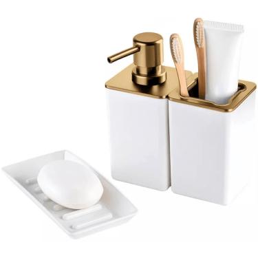 Imagem de Conjunto para Banheiro 1977 com Saboneteira, Dispenser e Porta Escovas Resistente Branc...