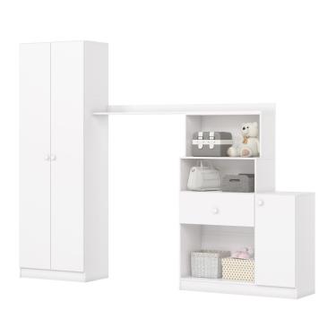 Imagem de Quarto De Bebê Pétala Com Guarda Roupa Cômoda 3 Em 1 I201 Branco Jequitibá Hp - Henn