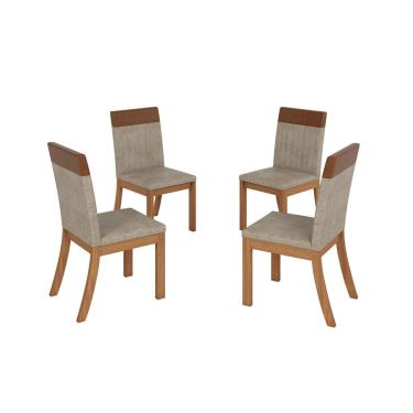 Imagem de Kit 04 Cadeiras Estofadas Para Mesa De Jantar Isa Plus S43 Nature Corano Caramelo Creme - Henn