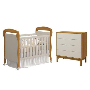 Imagem de Berço Americano Danny E Cômoda Gaveteiro Elfe Classic Areia Savana Acetinado Amadeirado - Reller