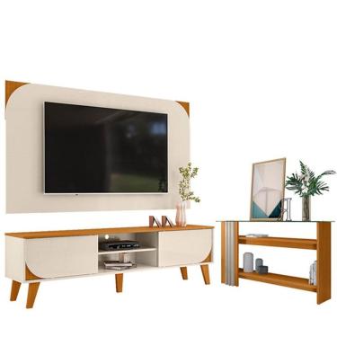 Imagem de Rack Bancada E Painel Para Tv Duna Com Aparador Frizz Cinamomo Off White - Madetec