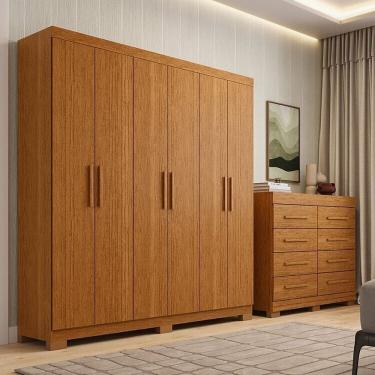 Imagem de Conjunto Quarto Casal Guarda-roupa 6 Portas Cômoda 8 Gavetas Papoulas Espresso Móveis Cinamomo