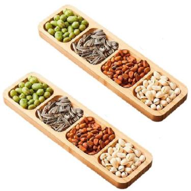 Imagem de 2 Petisqueira de Bambu Retangular Com 4 Divisórias 33x10cm - Inter