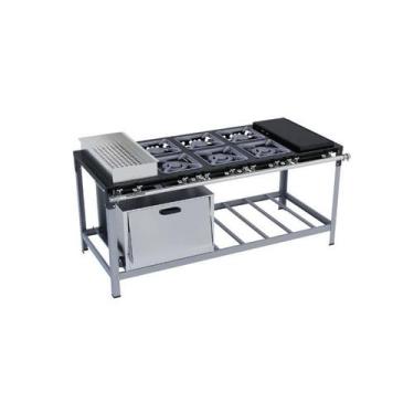 Imagem de Fogão Industrial 6 bocas 30X30 com Chapa, Banho Maria e Forno Luxo Met