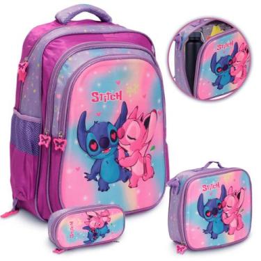 Imagem de Kit Mochila Infantil Costas Stitch Lancheira Térmica Grande - Plike, S