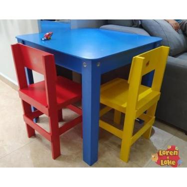 Imagem de Mesa infantil com 2 cadeiras @loren.loke indicada ate 4 anos mesa azul