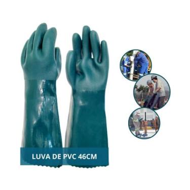 Imagem de Luva De PVC 46cm Verde Cano Longo Forrada Palma Áspera Resistente Prot