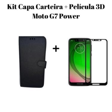 Imagem de Kit combo Capa carteira + Película 3D Moto G5s, G7 Play, G7 Plus, G7 P