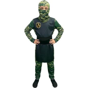 Imagem de Fantasia Ninja Infantil Militar Camuflado Longo Com Capuz E Máscara - 