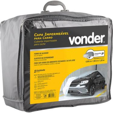 Imagem de Capa Impermeável para Carro Tamanho P Cinza 4,06m X 1,65m X 1,20m com Elástico e Forro de Algodão Vonder