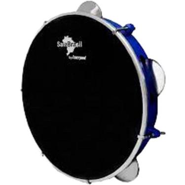 Imagem de Pandeiro 10" Premium Pele Preta Sambrasil para Samba e Pagode Azul Liverpool em ABS e Aço Inox