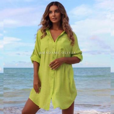 Imagem de Saída De Praia Chemise Lívia Renda Camisão Luxo Verão Resort - Madame 