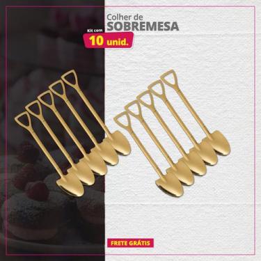 Imagem de Kit 10 Colheres de Sobremesa Inox Pá Redonda - Genérica, Dourado