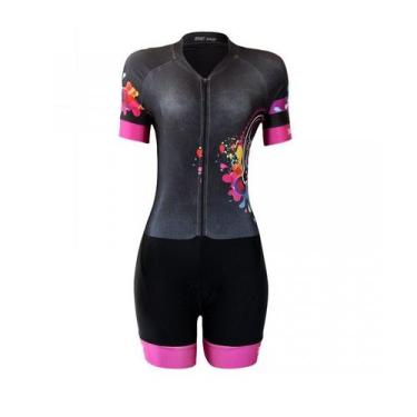 Imagem de Macaquinho ciclismo feminino Be Fast Caveira Mexicana forro em gel, P