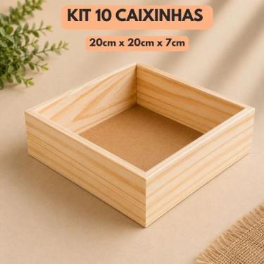 Imagem de Kit Caixinha Bandeja de Madeira Quadrada 20cm x 20cm - Classe Artesana