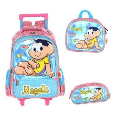 Imagem de Kit Mochila Rodinhas Turma Da Mônica Magali Holográfica, Azul