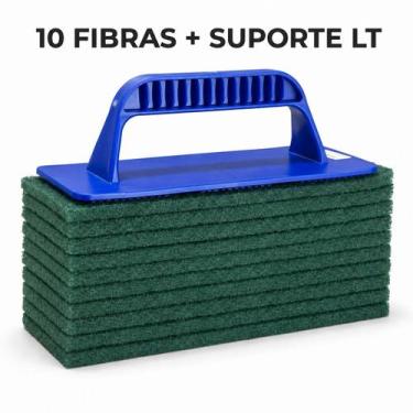 Imagem de 1 SUPORTE TONK COM 10 Fibra De Limpeza Verde Uso Geral