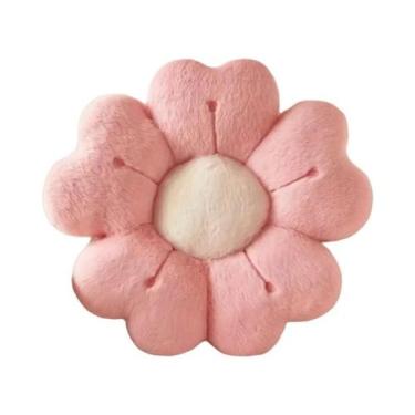 Imagem de Almofada Decorativa De Pelúcia Macia Branca E Rosa Com Flor Margarida 