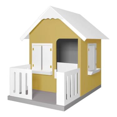 Imagem de Casinha de Brinquedo com Cercado e Floreiros L12 em MDF Amarelo Branco Gran Belo