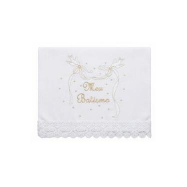 Imagem de Toalhinha de Batizado Bordada com Dourado e Renda Papilloo