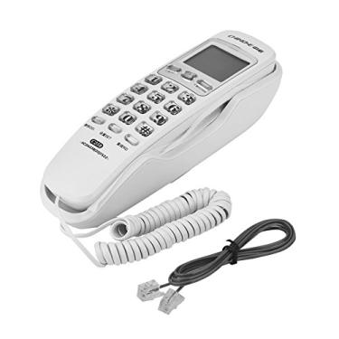 Imagem de Telefone com fio, suporte de parede com visor de chamadas, um botão, rediscagem embutida, telefone com mostrador embutido, branco