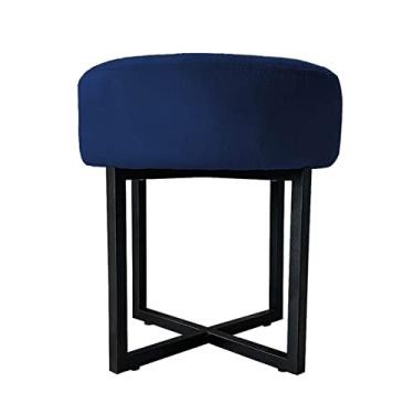 Imagem de Puff Decorativo Madrid Luxo Preto Assento Suede Azul Marinho - Folk Móveis
