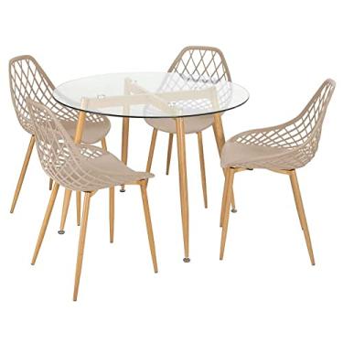 Imagem de Loft7, Mesa redonda com tampo de vidro 100 cm + 4 cadeiras Clarice Cloe Nude