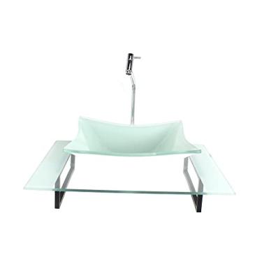 Imagem de KIT CUBA DE VIDRO RETANGULAR COM TAMPO 60CM BRANCO E SUPORTE TORNEIRA VALVULA