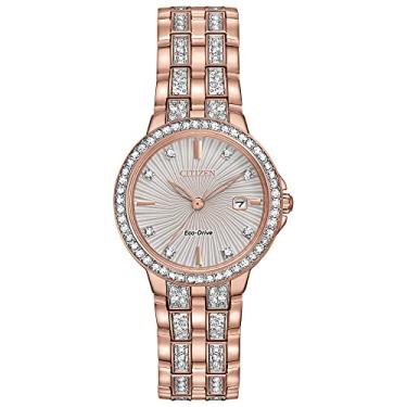 Imagem de Citizen Eco-Drive Relógio feminino clássico de quartzo, aço inoxidável, cristal, prateado (modelo: EW2348-56A)