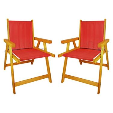 Imagem de Kit 2 Cadeira De Madeira Dobrável Para Lazer Jardim Praia Piscina Camping Vermelho - AMZ - Vermelho