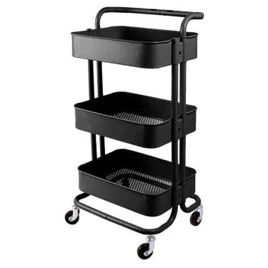 Imagem de Carrinho Organizador Multiuso 3 Prateleiras Preto Em Aço