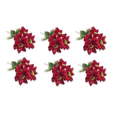 Imagem de Kit 6 Buquês Flor De Natal Vermelho Bico De Papagaio 30 Cm