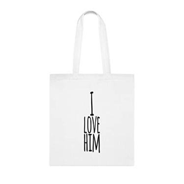 Imagem de Sacola I Love Him, presente divertido, bolsa de ombro, bolsas reutilizáveis, cesta de Natal de aniversário, ideia de presente, Branco