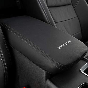 Imagem de XITER Protetor de capa para descanso de braço de carro, 1 peça de almofada de couro para console central central para Nissan Altima 2019-2021, console central central de apoio de braço, acessórios interiores (pontos pretos)