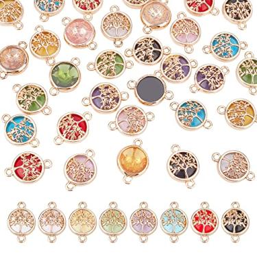 Imagem de PH PandaHall Pingentes de árvore da vida, 8 cores, 32 peças, conectores de elos de vidro, planos, redondos, com árvore e conectores de joias para colar, pulseira no tornozelo, faça você mesmo