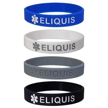 Imagem de Max Petals Pulseira de alerta médico ELIQUIS – Pulseiras de silicone à prova d'água para identificação de emergência, pacote com 4, tamanho adulto