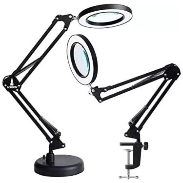 Imagem de Lupa Luminária Lorben 10X Articulável Led Ring Light 16cm Diâmetro Garra Base GT6037 (Preto)