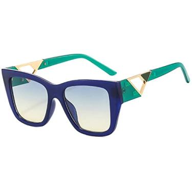 Imagem de Óculos de sol quadrados superdimensionados fashion feminino triângulo de metal de luxo designer óculos de sol femininos óculos de sol uv400, azul verde amarelo, tamanho único