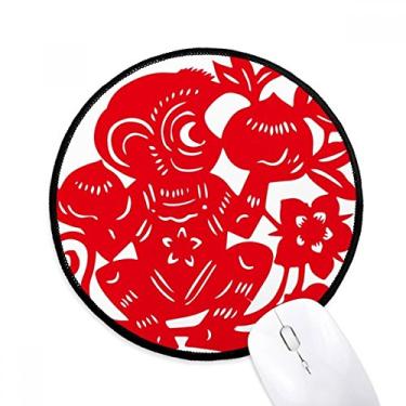 Imagem de DIYthinker Zodíaco Monkey Papercut Flores Chinesas Mouse Pad Desktop Escritório Tapete Redondo para Computador