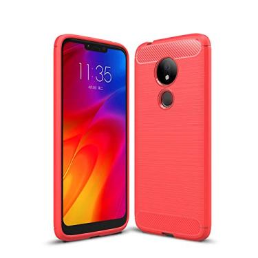 Imagem de WANRI Capa protetora de telefone compatível com Motorola Moto G7 Power Case de fibra de carbono textura à prova de choque capa de TPU antichoque resistente a quebras capa protetora para celular (cor: vermelho)