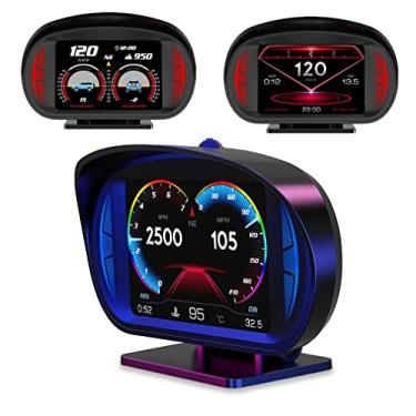 Imagem de Sistema duplo OBD2 + GPS de 3,5 polegadas HUD Head Up Display Velocímetro Medidor de inclinação Lâmpada de atmosfera Full LCD Smart Gauge Ferramenta de diagnóstico Alarme de temperatura