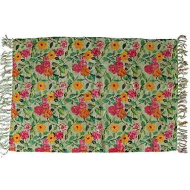 Imagem de Marie Décor Tapete decorativo de algodão macio 61 x 50 cm, colorido, floral (verde)