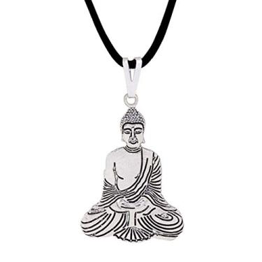 Imagem de Colar Buda 22x30mm - Cordão - Sunshine Cristais Cor:Prata