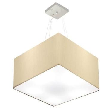 Imagem de Lustre Pendente Quadrado Cúpula Tecido 30/60x60 cm, Vivare Iluminação, Pendente4199 LA, Algodão Cru, Grande