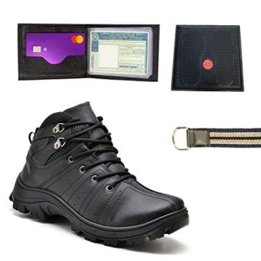 Imagem de Kit Bota Everest Preta+ Cinto Gorgurão + Carteira Preta E Tapete Satinizante Brinde (43)